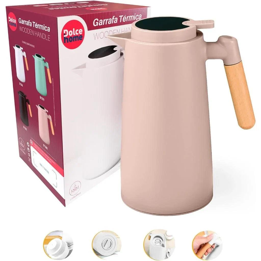 Garrafa Térmica - LavinExpress - Termômetro Digital 1L - Com Cabo Madeira