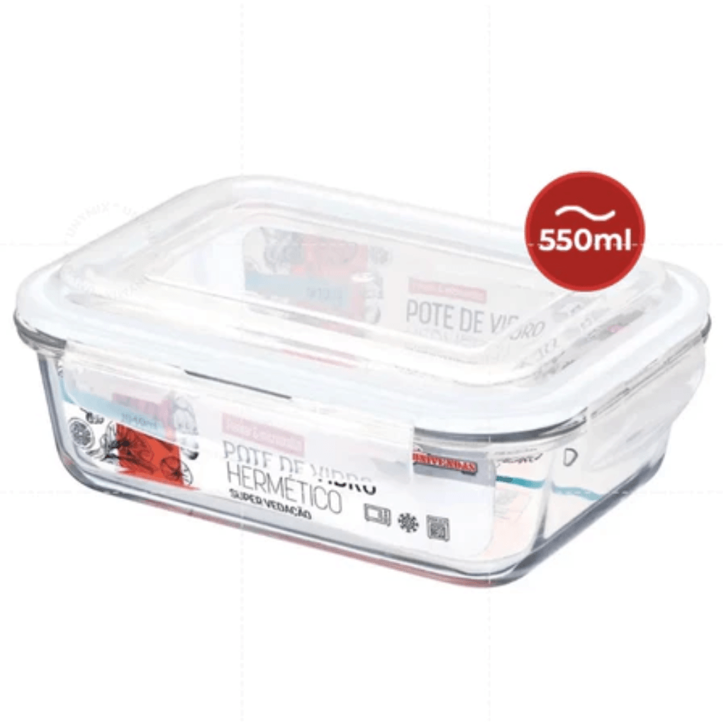 Kit Potes de Vidro Hermético Retangular 5 ou 10 Unidades - Lavin