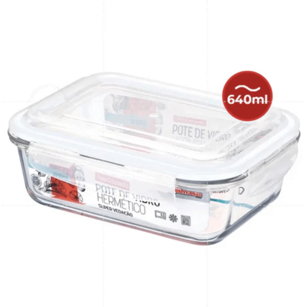 Kit Potes de Vidro Hermético Retangular 5 ou 10 Unidades - Lavin
