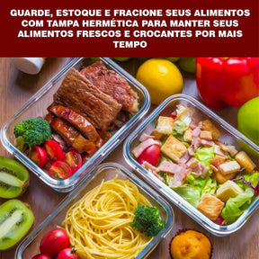 Kit Potes de Vidro Hermético Retangular 5 ou 10 Unidades - Lavin