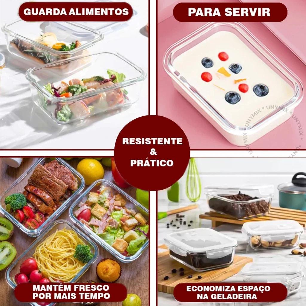 Kit Potes de Vidro Hermético Retangular 5 ou 10 Unidades - Lavin